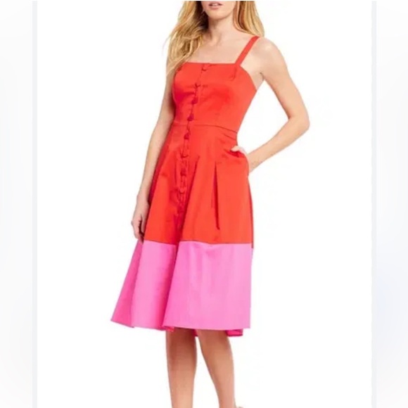 Gianni Bini Red and Pink Colorblock Button-Up Dress - Picture 2 of 12